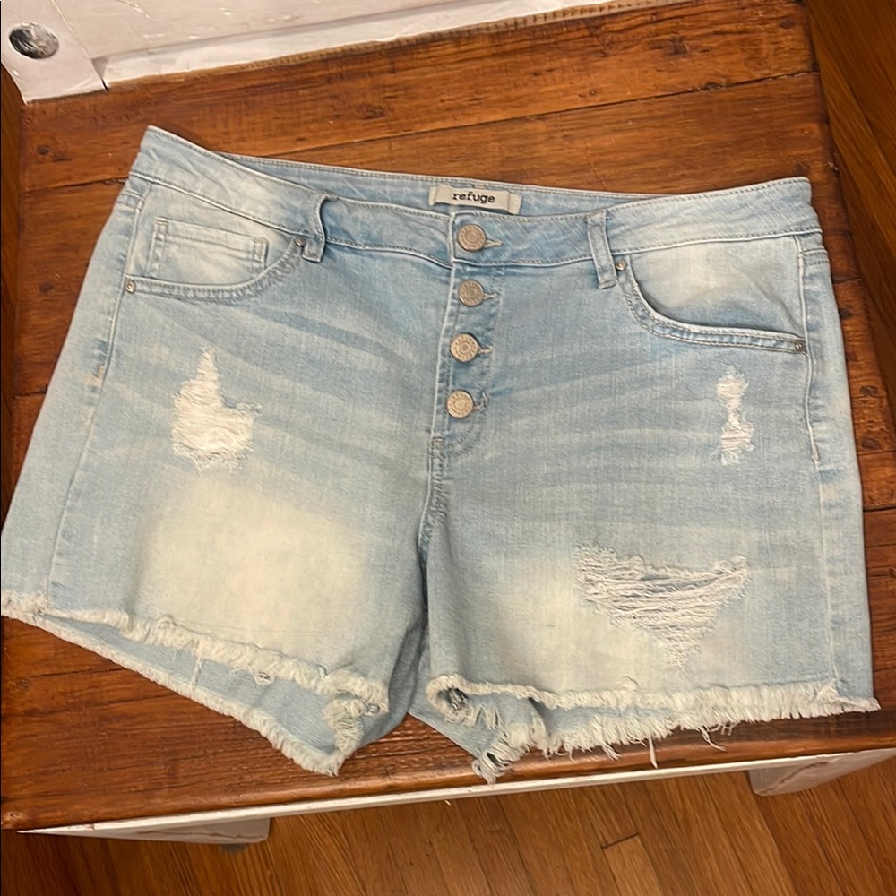 Refuge Blue Distressed Jean Shorts